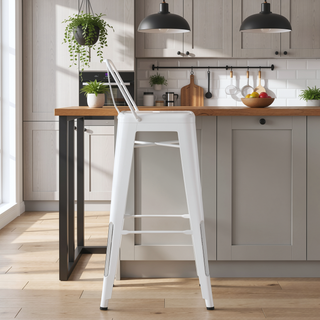 Sunvega Industrial Metal Bar Stool Set of 2 with Curved Back and Foot Rest
