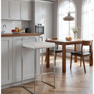 Sunvega Contemporary Stackable Barstool with White Faux Leather and Stainless Steel Frame