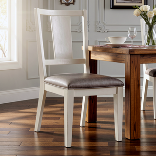 Sunvega White Oak Finish Faceted Panel Back Padded Seat Side Chair 2pc Set