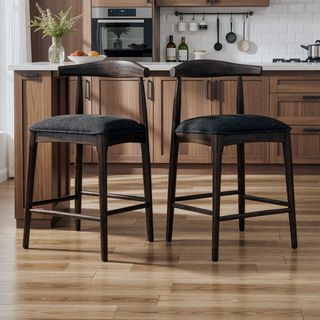 Sunvega Mid Century Rubberwood Counter Stool Set with Comfy Fabric Upholstered Seat