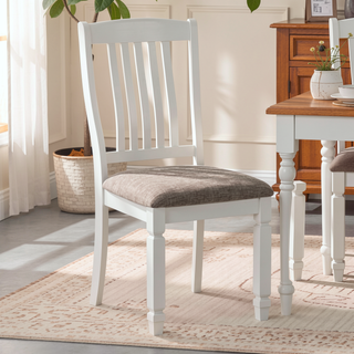 Sunvega Rustic White Slat Back Upholstered Side Chair Set of 2