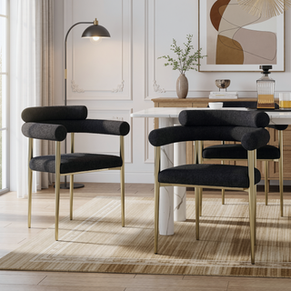 Sunvega Mid-Century Modern Dining Chairs with Boucle Backrest and Brushed Bronze Legs