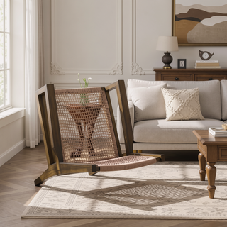 Sunvega Teak and Light Brown Rope Braided Dining Chair Set of 2