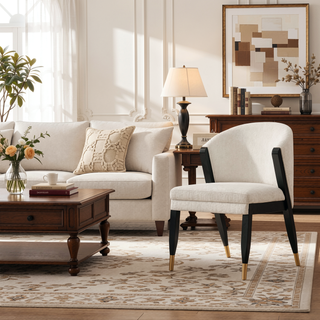 Sunvega Modern Elm Wood and Chenille Upholstered Dining Chair with Gold Tips