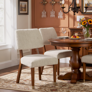 Sunvega Mid-Century Modern Side Chair with Gold-Capped Legs and Soft Round Walnut Finish