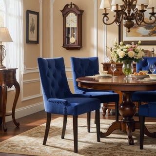 Sunvega Blue and Weathered Oak Tufted Upholstered Side Chairs with Nailhead Trim