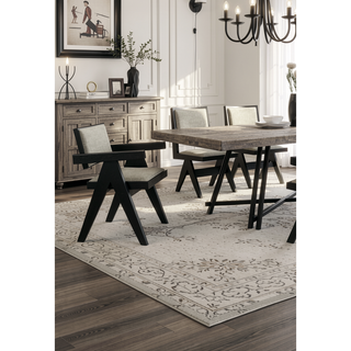 Sunvega Contemporary Black Dining Chairs with Light Gray Upholstered Padded Seat Cushions