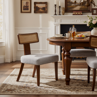Sunvega Mid Century Modern Dining Chairs Set of 2 with Solid Wood and Rattan Net Back