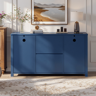 Sunvega 55.1-Inch Farmhouse Sideboard with Sliding Barn Doors and 4 Drawers