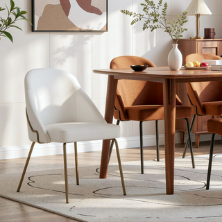 Sunvega Modern Upholstered Leatherette Dining Chair with Gold Steel Frame