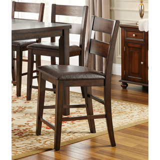 Sunvega Cherry Finish Wood Frame Bench with Dark Brown Faux Leather Upholstered Seat