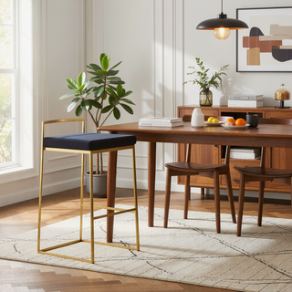 Sunvega Gold and Black Velvet Fully Welded Stackable Padded Barstool Set of 2
