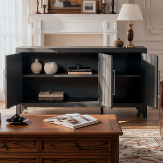 Sunvega MDF and Pine Veneer Sideboard Cabinet with Adjustable Shelves for Living Rooms