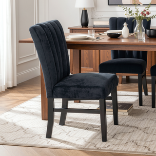 Sunvega Contemporary Upholstered Dining Chairs with Channel Tufted Back Seat in Black