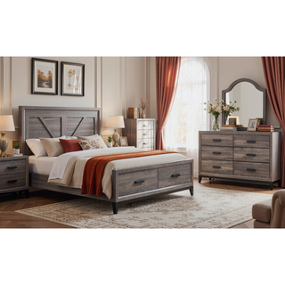 Sunvega Rustic Transitional Style 6 Drawer Dresser with Dark Grey Foil Finish