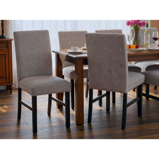 Sunvega Contemporary Light Gray Upholstered Dining Chairs with Black Legs Set of 2