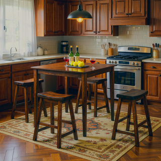 Sunvega Black Finish Bar Height Solid Wood Saddle Seat Stools Set of 2