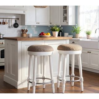 Sunvega 360 Degree Swivel Wooden Bar Stool with Upholstered Seat for Dining and Living Room