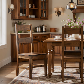 Sunvega Solid Rubber Wood Dining Chairs with Classic Transitional Design and Burnished Brown Finish