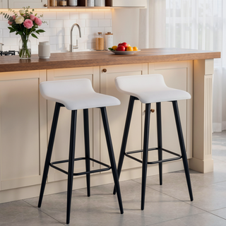 Sunvega Ale Contemporary Fixed-Height Bar Stool with Upholstered Seat and Black Metal Base