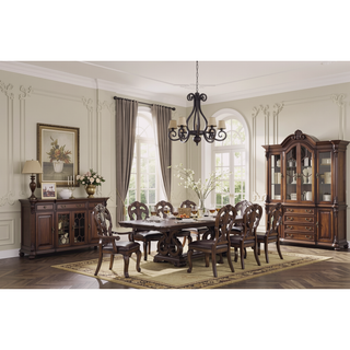 Sunvega Traditional Dark Brown Solid Wood Dining Chair with Ornate Corbels