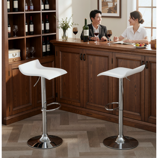 Sunvega Contemporary Chrome Air Lift Adjustable Swivel Stools with White Seat