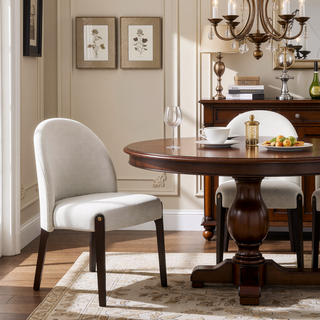Sunvega Beige Fabric Upholstered Side Chair with Espresso Wooden Frame