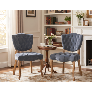 Sunvega Set of 2 Tufted Velvet Upholstered Chairs with Curved Wood Legs