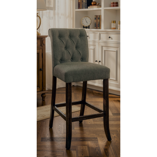 Sunvega Set of 2 Beige Chenille Upholstered Counter Height Chairs with Rustic Oak Legs