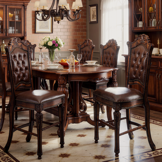 Sunvega Cherry Faux Leather Upholstered Counter Height Chairs with Nailhead Trim
