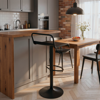 Sunvega Industrial Adjustable Swivel Metal Bar Stool with Footrest in Black Set of 2