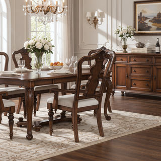 Sunvega Mahogany Finish Upholstered Seat Traditional Queen Anne Arm Chair