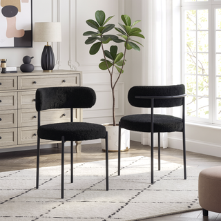 Sunvega Cream Boucle Fabric Upholstered Dining Chair Set with Metal Frame