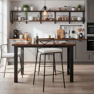 Sunvega Modern Charlotte 30" Fixed-Height Barstool in Black Metal and White Faux Leather