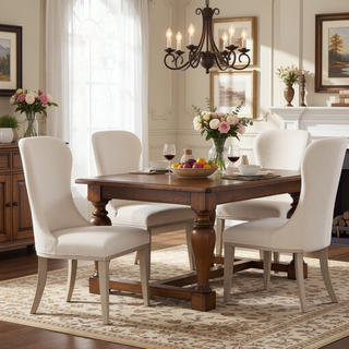 Sunvega Light Gray Wood Frame Ivory Felt Upholstered Dining Side Chairs Set of 2