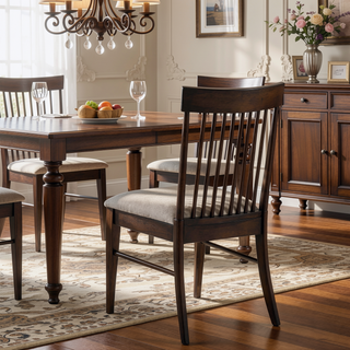 Sunvega Dark Walnut Wood Dining Side Chairs with Wheat Upholstery Set of 2