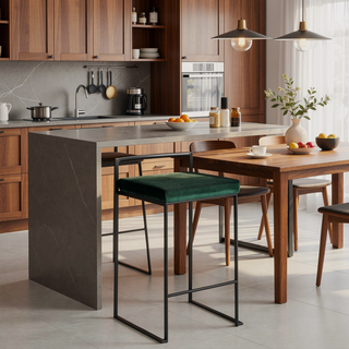 Sunvega Contemporary Stackable Counter Stool with Black Frame and Green Velvet Cushion