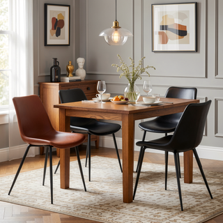Sunvega Durango Contemporary Dining Chairs with Faux Leather Upholstery and Black Metal Legs