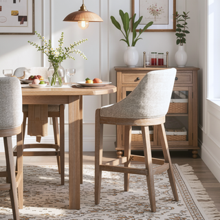 Sunvega 30.5" Modern Coastal Upholstered Barstool with Curved Back for Counter Height