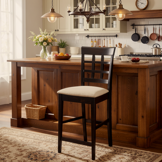 Sunvega Upholstered Counter Height Stools in Beige and Cappuccino Set of 2