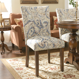 Sunvega Blue Cream Velvet Paisley Print Parsons Dining Chairs Set of 2