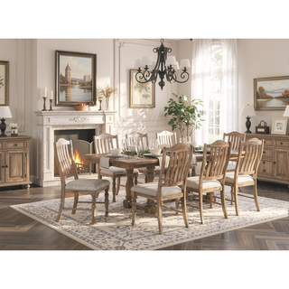 Sunvega Traditional Farmhouse Style Wheat Finish Textured Fabric Upholstered Side Chairs Set of 2