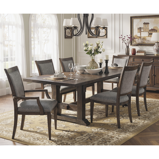 Sunvega Transitional Brown Wood Frame Dining Chairs with Gray Polyester Upholstery Set of 2