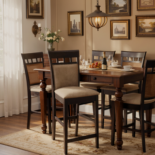 Sunvega Cappuccino Finish Upholstered Counter Height Stools with Cut-Out Backs