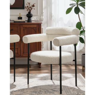 Sunvega Modern Boucle Fabric Upholstered Dining Chair Set with Black Metal Legs