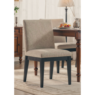 Sunvega Beige Upholstered Side Dining Chair with Black Wood Frame Set of 2
