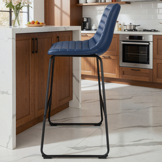 Sunvega Blue Faux Leather Upholstered Bar Chair Set with Channel Tufting