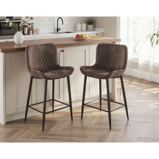 Sunvega Modern Brown Velvet Upholstered Counter Height Chairs with Quilted Stitching