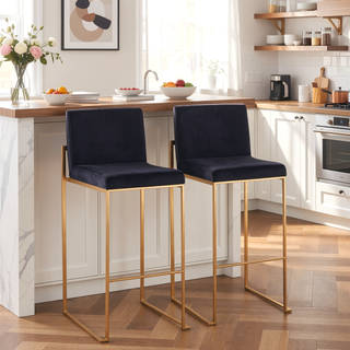 Sunvega Gold Steel and Black Velvet Upholstered High Back Bar Stool Set of 2