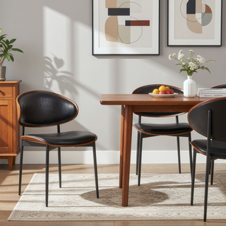 Sunvega Italian Mid-Century Modern Dining Chairs Set of 2 with PU Leather Seating